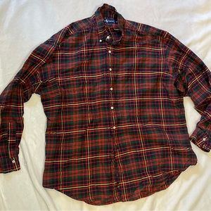 90s Polo Ralph Lauren Men’s XL Plaid 100% Cotton Button Down Long Sleeve Used
